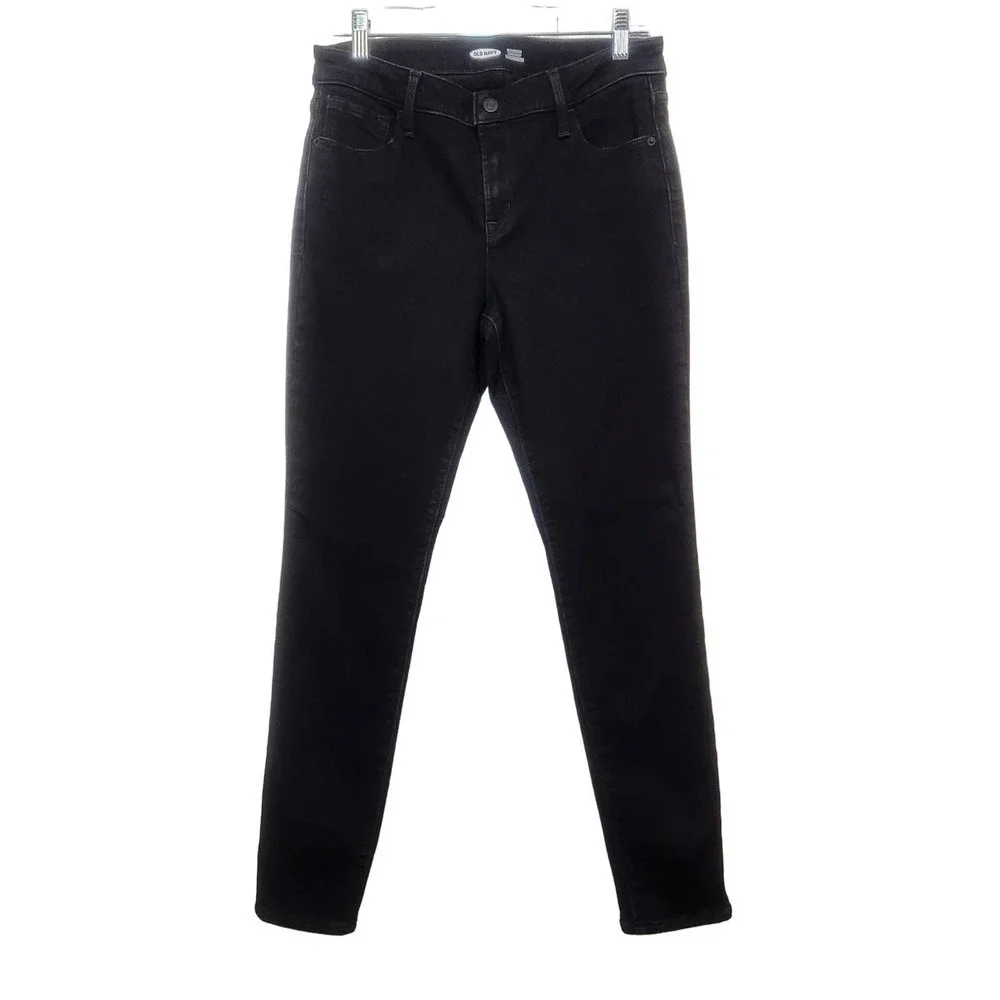 Old Navy Rockstar‎ Super Skinny Jeans Black Denim Mid Rise Rustic Women's Size 6